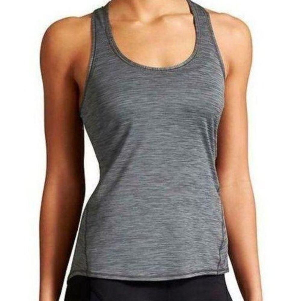 Athleta Flint Grey Shadow Stripe Chi Tank Top Size Medium